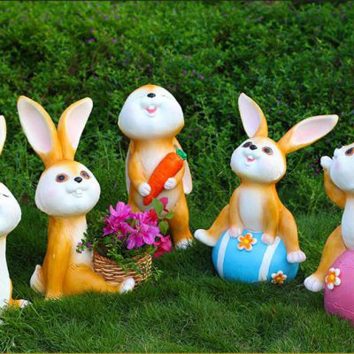 玻璃钢卡通小兔子雕塑 动物摆件兔子雕塑